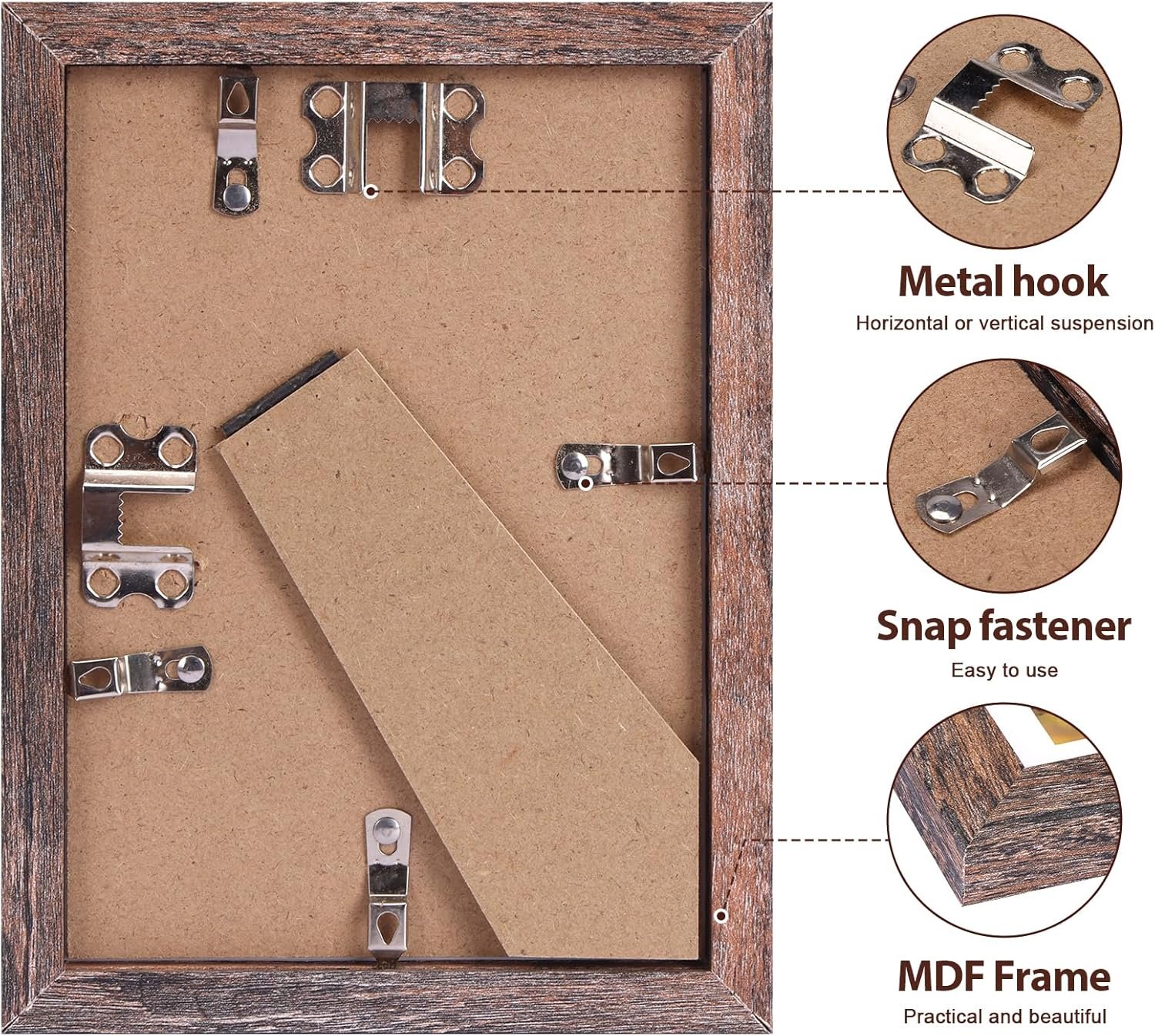 Fixwal 5x7 Picture Frames Set of 5, Rustic Brown Wood Grain with Tempered Real Glass, Vintage Photo Frames for Wall Decor Mounting and Tabletop Display - Image 6