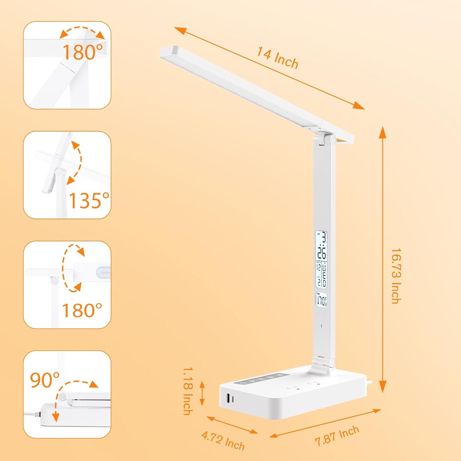 LAOPAO Desk Lamp with USB Charging Port: Power Strip with Surge Protection - 1 Type-C, 1 USB-A Charging Port, 2 AC Power Outlets, Desk Lamps for Home Office College Dorm Room Essentials - Image 7