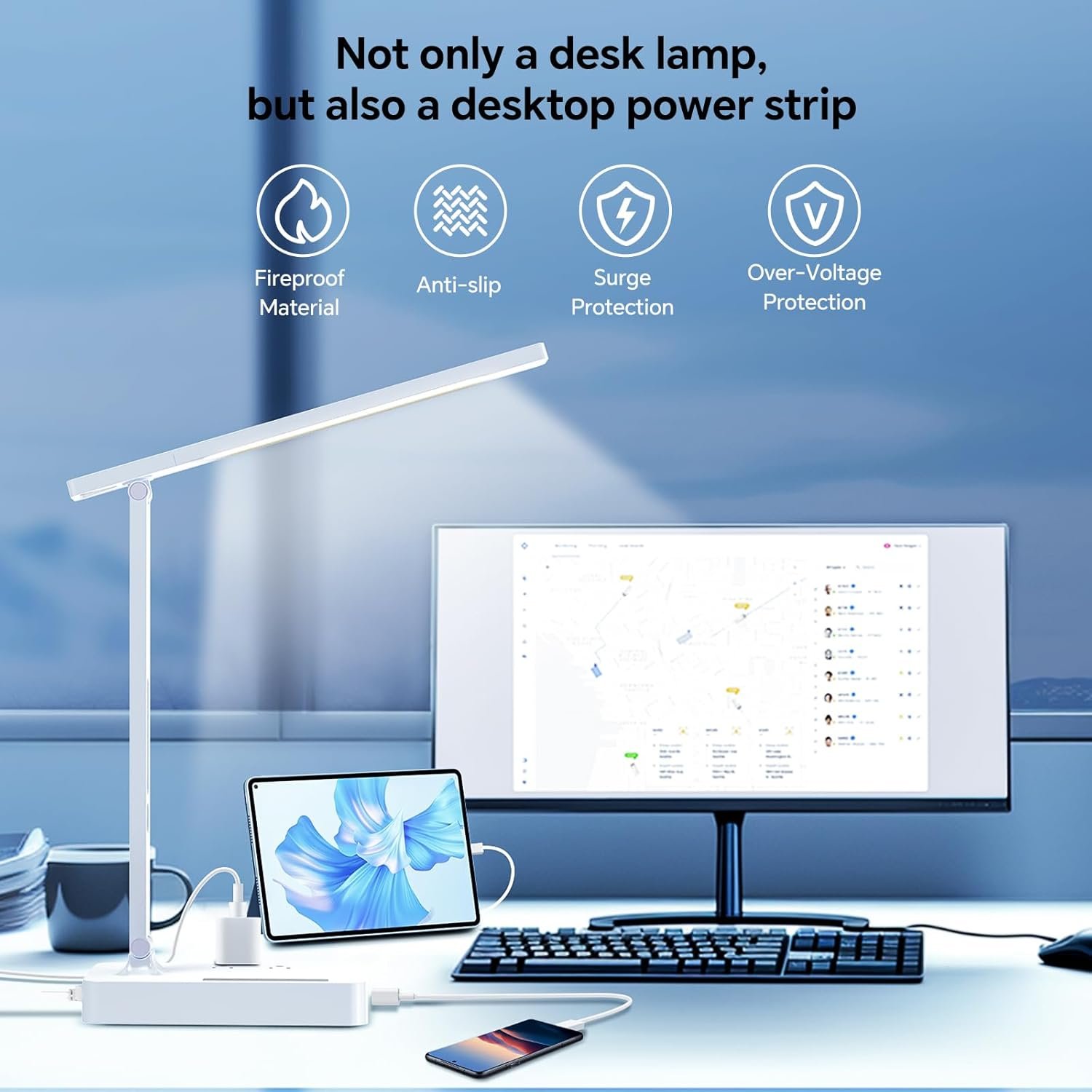 LAOPAO Desk Lamp with USB Charging Port: Power Strip with Surge Protection - 1 Type-C, 1 USB-A Charging Port, 2 AC Power Outlets, Desk Lamps for Home Office College Dorm Room Essentials - Image 8