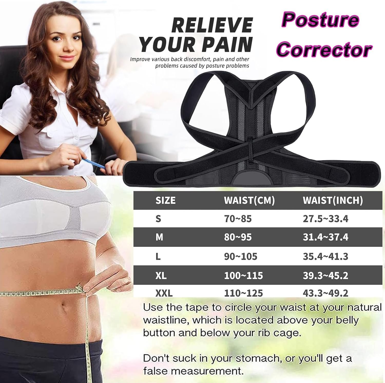 Posture Corrector for Women and Men, Adjustable Back Straightener Posture Corrector,Upper Lower Back Brace Support Belt for Men Women Body Neck Shoulder Trainer (XXXXL, Black) - Image 9