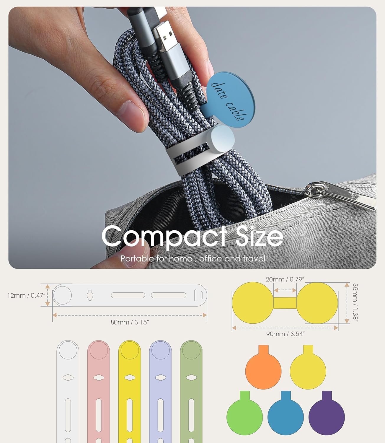 45Pcs Nearockle Cable Labels and Silicone Cable Ties Value Cable Management Set, 30 Cable Ties+15 Cord Labels for Electronics, Travel Home Office Desk Wire Organization(Multicolor) - Image 3