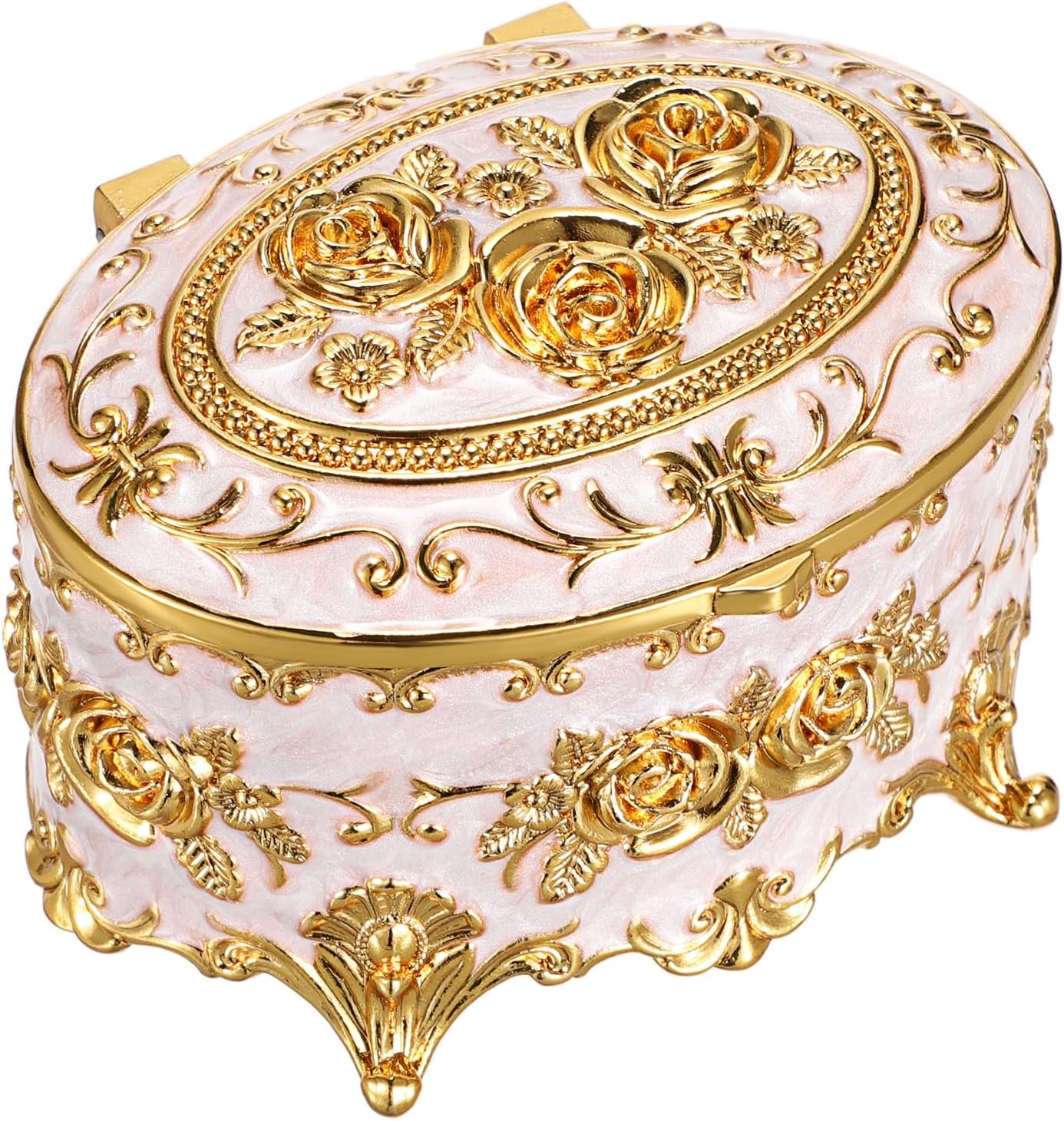 Hipiwe Vintage Metal Jewelry Box - Oval Trinket Organizer Ring Box Case with Rose Pattern Jewelry Storage Box for Ring Earrings Necklace, Gift for Women - Image 10