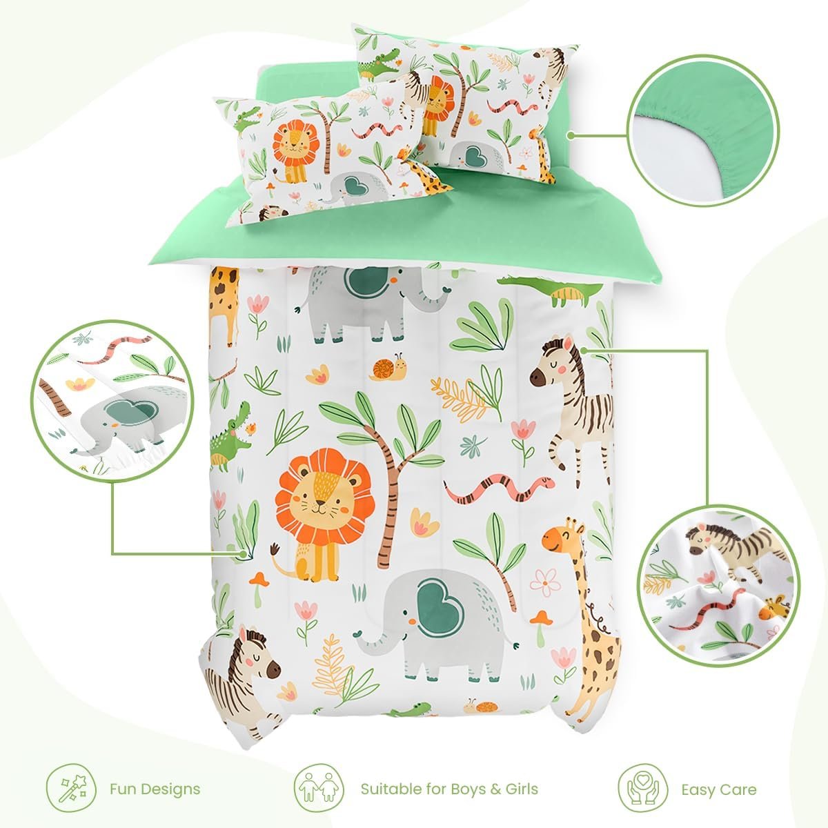 Jungle Animal Kids Bedding Set for Boys Girls, Ultra Soft Microfiber Comforter Set Twin Size 3-Pieces, Comforters Bed Sets for Kid Tween Teen Bedroom Decor - Image 3