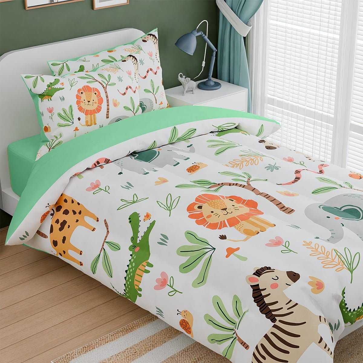Jungle Animal Kids Bedding Set for Boys Girls, Ultra Soft Microfiber Comforter Set Twin Size 3-Pieces, Comforters Bed Sets for Kid Tween Teen Bedroom Decor - Image 4