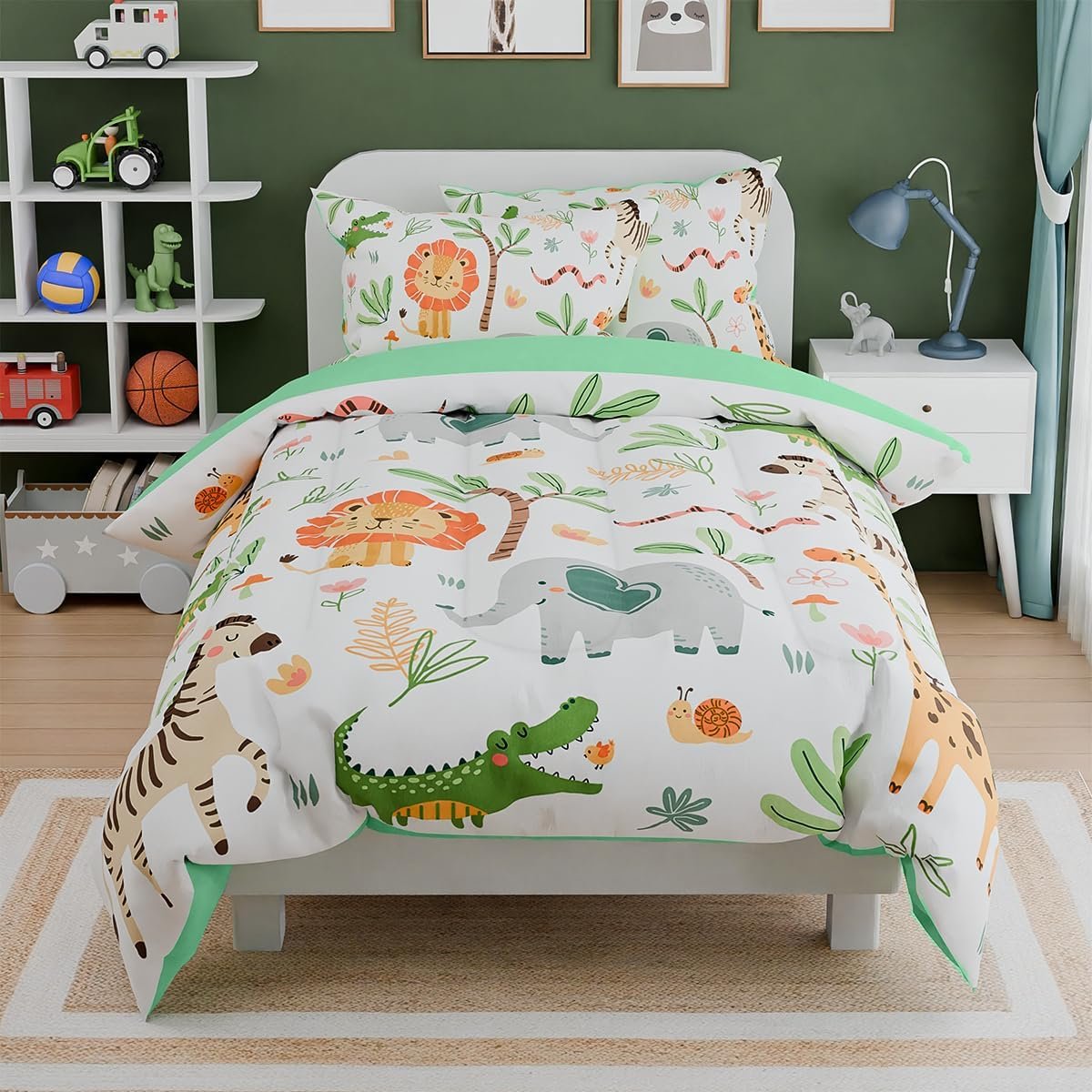 Jungle Animal Kids Bedding Set for Boys Girls, Ultra Soft Microfiber Comforter Set Twin Size 3-Pieces, Comforters Bed Sets for Kid Tween Teen Bedroom Decor - Image 5