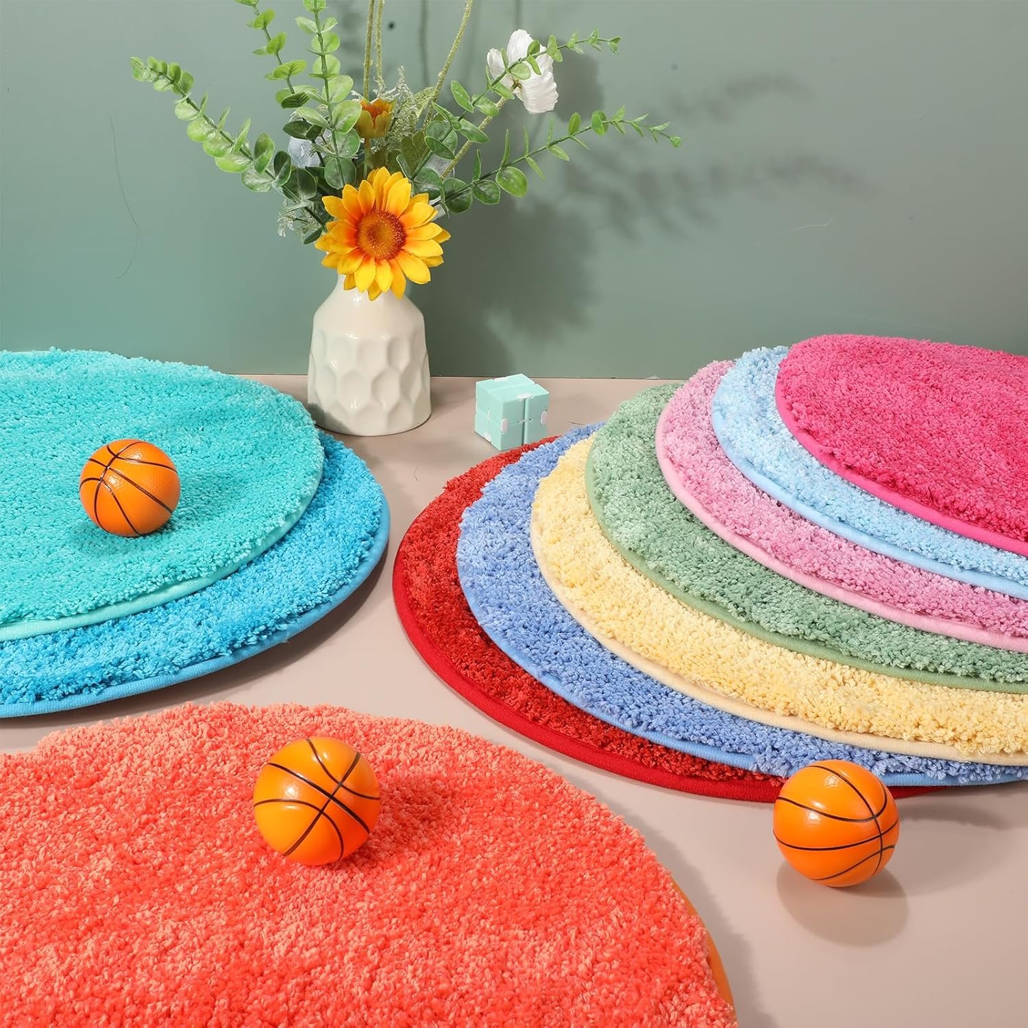 Nuanchu 24 Pcs Kids Circle Carpet 18 Inch Colorful Fun Round Floor Mat Children Solid Color Classroom Round Rug for Home Library Activities Preschool Kindergarten Crazy Time (Light Color) - Image 3