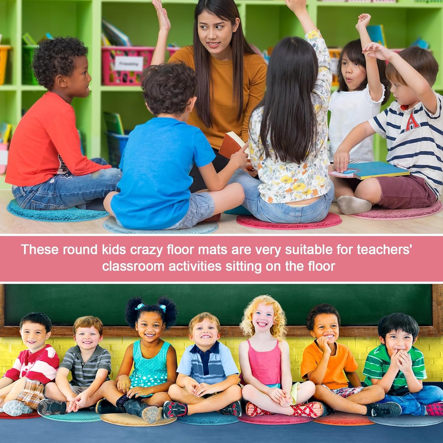Nuanchu 24 Pcs Kids Circle Carpet 18 Inch Colorful Fun Round Floor Mat Children Solid Color Classroom Round Rug for Home Library Activities Preschool Kindergarten Crazy Time (Light Color) - Image 4