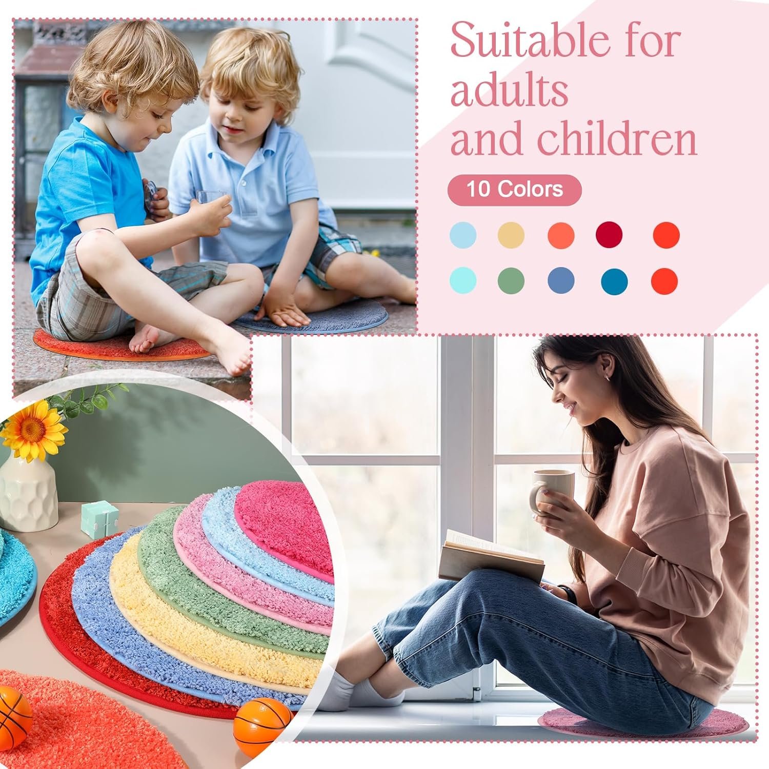 Nuanchu 24 Pcs Kids Circle Carpet 18 Inch Colorful Fun Round Floor Mat Children Solid Color Classroom Round Rug for Home Library Activities Preschool Kindergarten Crazy Time (Light Color) - Image 8