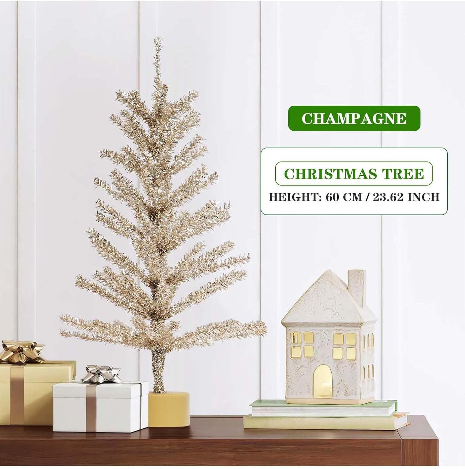 Generic 24-Inch Decorative Christmas Tree, Pink, Snow White, Champagne Colors, Holiday Home Decor, 60cm Artificial Pine Tree (Champagne Color) - Image 3