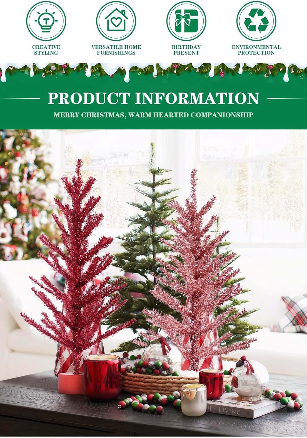 Generic 24-Inch Decorative Christmas Tree, Pink, Snow White, Champagne Colors, Holiday Home Decor, 60cm Artificial Pine Tree (Champagne Color) - Image 6