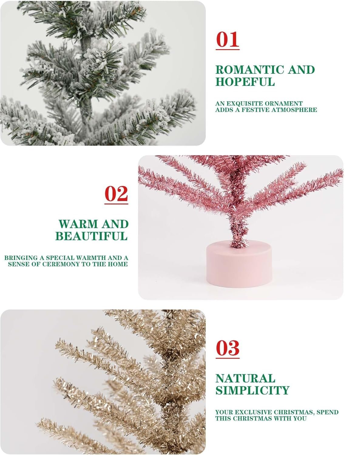 Generic 24-Inch Decorative Christmas Tree, Pink, Snow White, Champagne Colors, Holiday Home Decor, 60cm Artificial Pine Tree (Champagne Color) - Image 7