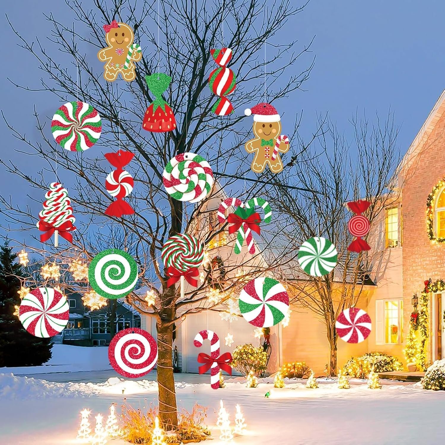GuassLee Candy Gingerbread Christmas Outdoor Decorations - 18pcs Large Hanging Candy Cane Gingerbread Man Lollipop Decor for Outdoor Yard Porch Christmas Tree Decorations - Image 3