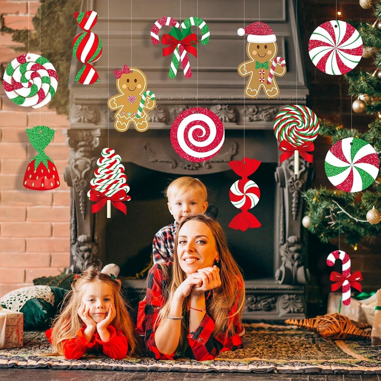 GuassLee Candy Gingerbread Christmas Outdoor Decorations - 18pcs Large Hanging Candy Cane Gingerbread Man Lollipop Decor for Outdoor Yard Porch Christmas Tree Decorations - Image 4