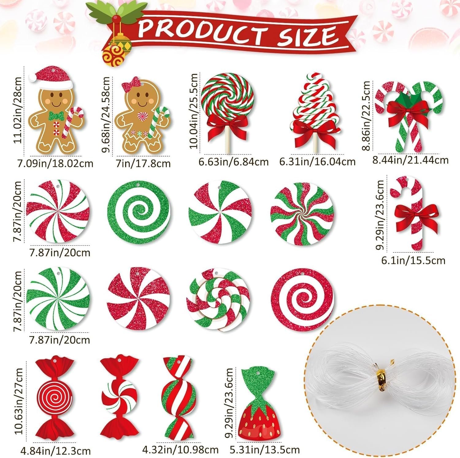 GuassLee Candy Gingerbread Christmas Outdoor Decorations - 18pcs Large Hanging Candy Cane Gingerbread Man Lollipop Decor for Outdoor Yard Porch Christmas Tree Decorations - Image 5