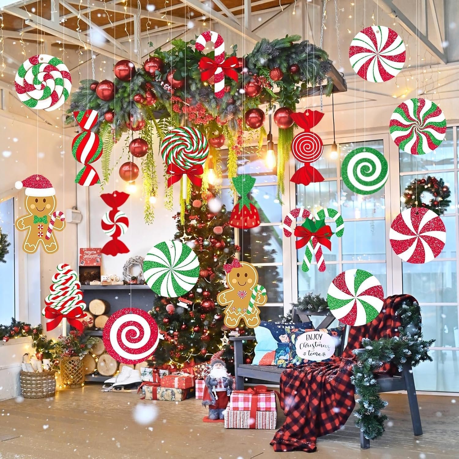 GuassLee Candy Gingerbread Christmas Outdoor Decorations - 18pcs Large Hanging Candy Cane Gingerbread Man Lollipop Decor for Outdoor Yard Porch Christmas Tree Decorations - Image 7