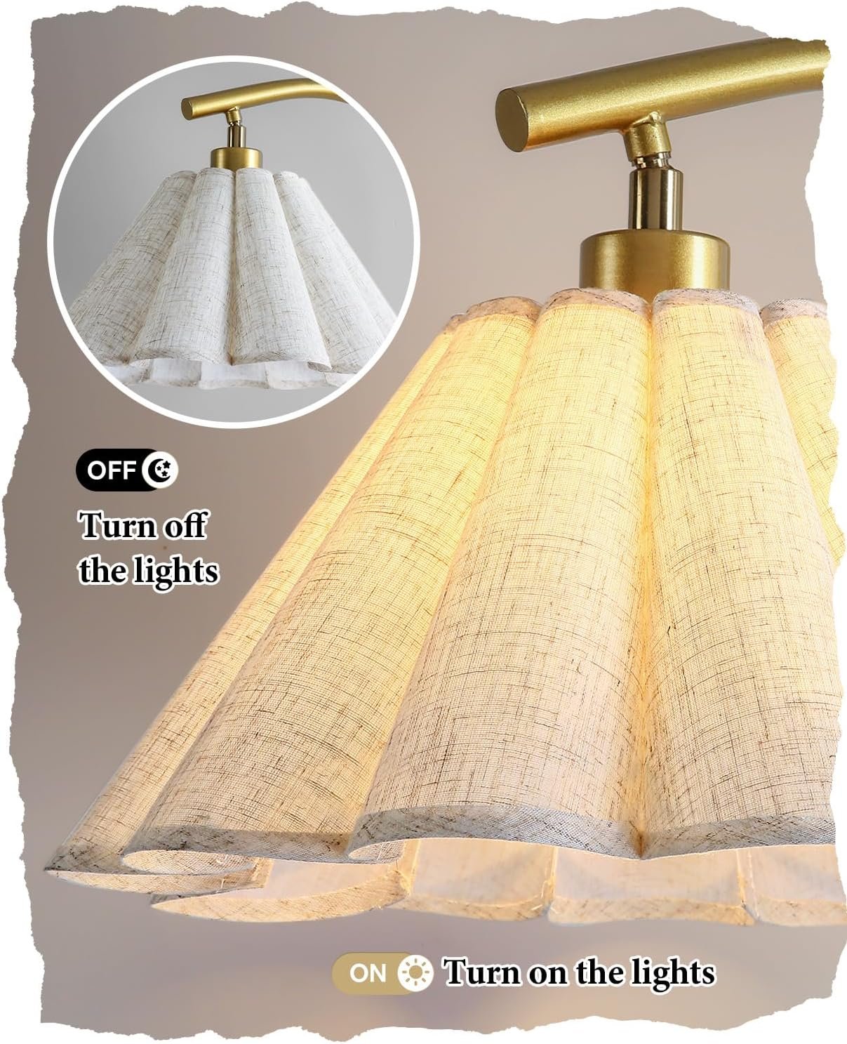 Floor Lamp with Pleated Linen Lampshade, Modern Flower Floor Lamp for Living Room Arc Standing Lamp, Gold Tall Lamp for Bedroom Office Dining Room, Bulb Included (Gold + Flax Color, 66.1IN) - Image 5
