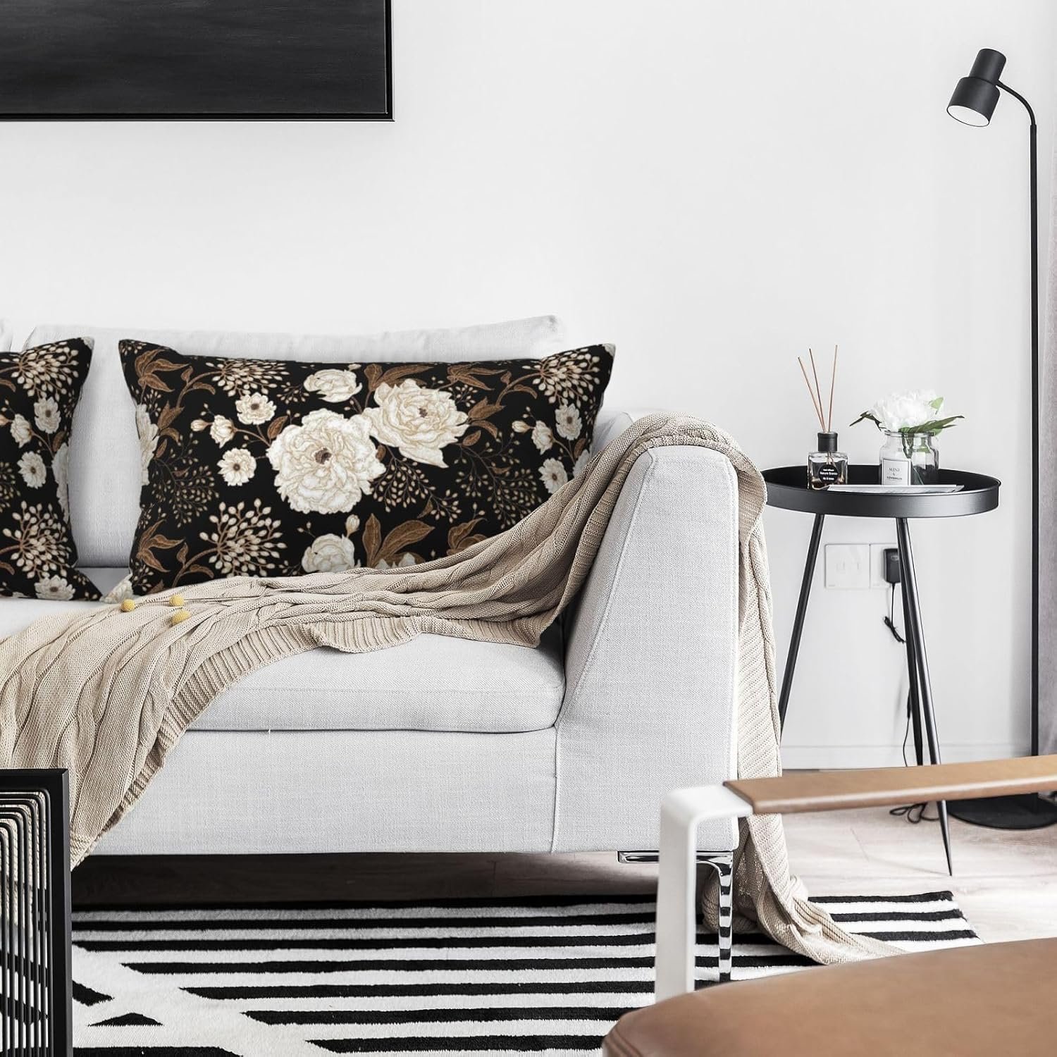 Black and Gold Flower Lumbar Pillow Covers 12x20 Inch Set of 2 Vintage Floral Botanical Aesthetic Throw Pillow Cover Boho Floral Pillowcase Cushion Cases for Home Couch Bed Sofa - Image 7