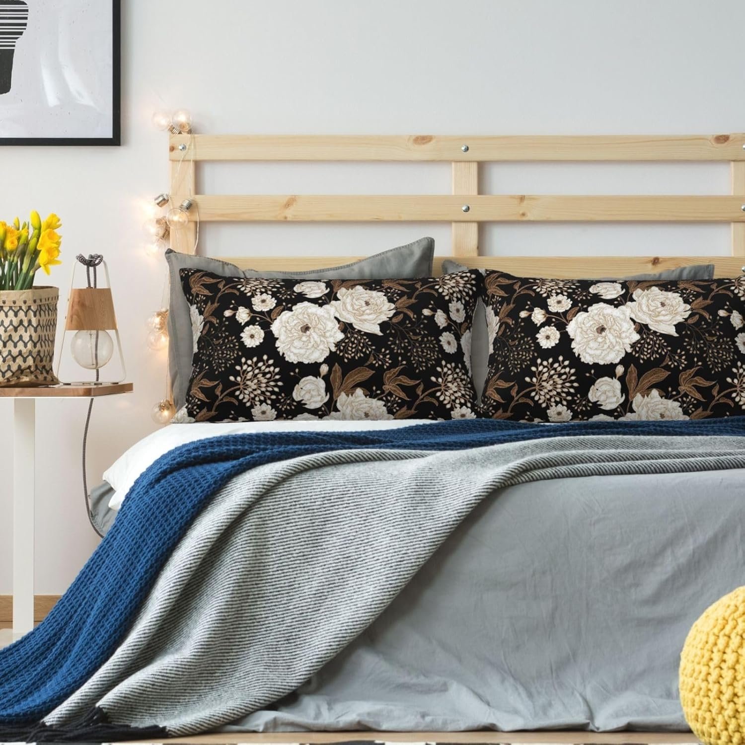 Black and Gold Flower Lumbar Pillow Covers 12x20 Inch Set of 2 Vintage Floral Botanical Aesthetic Throw Pillow Cover Boho Floral Pillowcase Cushion Cases for Home Couch Bed Sofa - Image 8
