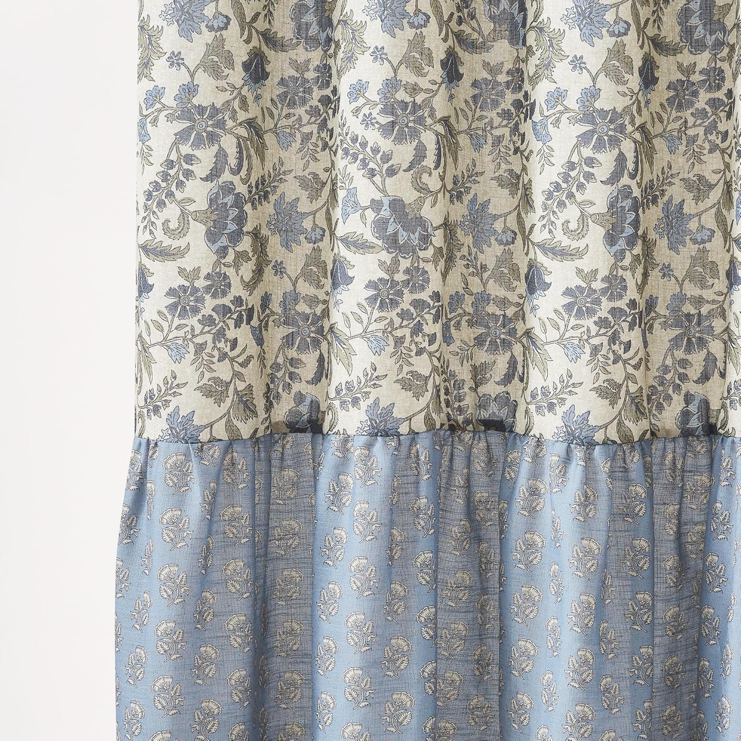 Lush Decor Lillian Block Print Linen Textured Shower Curtain Single 72" W x 72" L Blue & Sage - Vintage Floral Shower Curtains - Ruffled Bath Curtain - Image 5