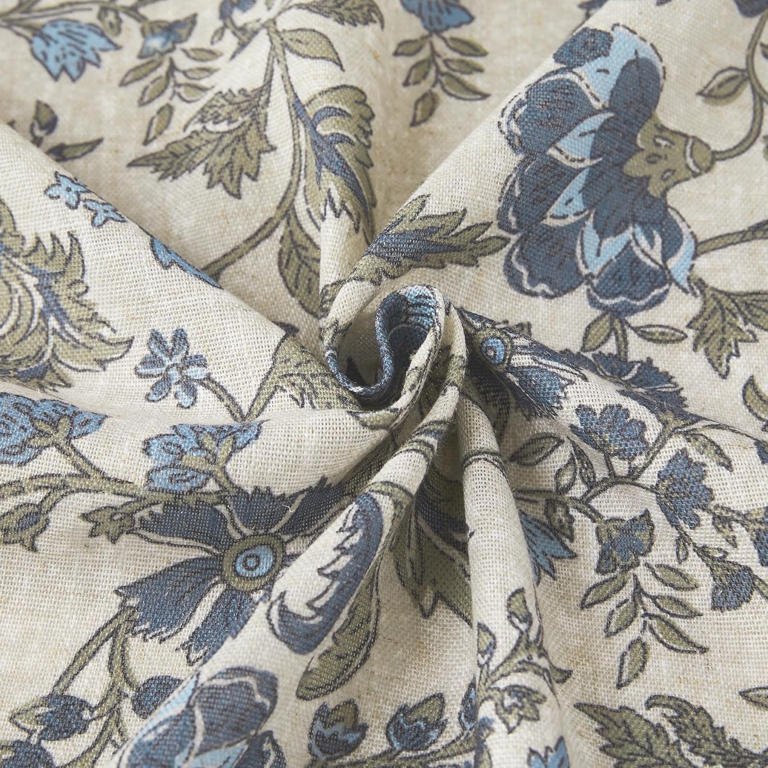 Lush Decor Lillian Block Print Linen Textured Shower Curtain Single 72" W x 72" L Blue & Sage - Vintage Floral Shower Curtains - Ruffled Bath Curtain - Image 7