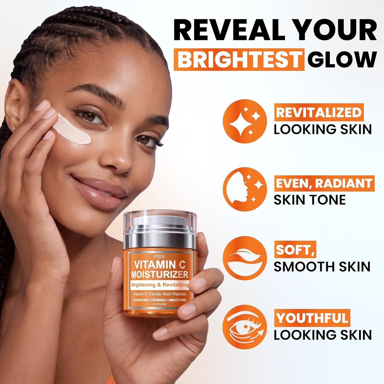 Vitamin C Moisturizer for Face - Vitamin C Cream for Face - Brightening & Anti Aging Cream for Women with Ferulic Acid & Peptides - Evens Skin Tone, Reduces Dark Spots & Fine Lines - All Skin Types - Image 3