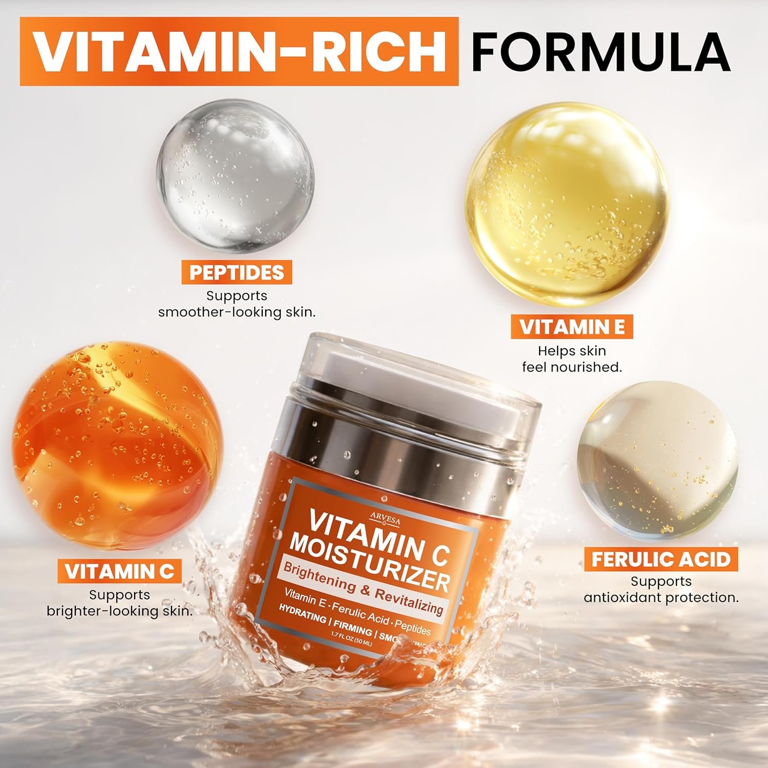 Vitamin C Moisturizer for Face - Vitamin C Cream for Face - Brightening & Anti Aging Cream for Women with Ferulic Acid & Peptides - Evens Skin Tone, Reduces Dark Spots & Fine Lines - All Skin Types - Image 4