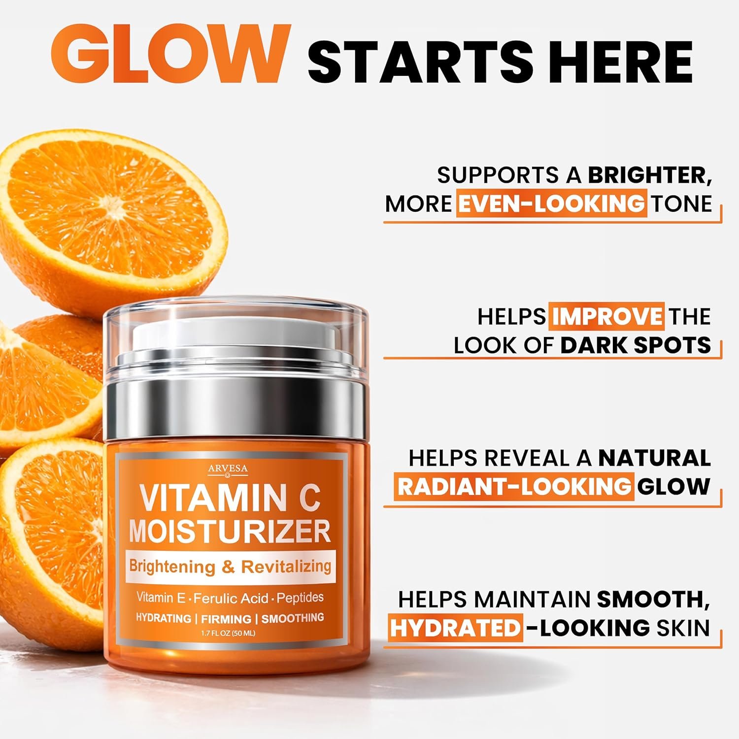Vitamin C Moisturizer for Face - Vitamin C Cream for Face - Brightening & Anti Aging Cream for Women with Ferulic Acid & Peptides - Evens Skin Tone, Reduces Dark Spots & Fine Lines - All Skin Types - Image 5