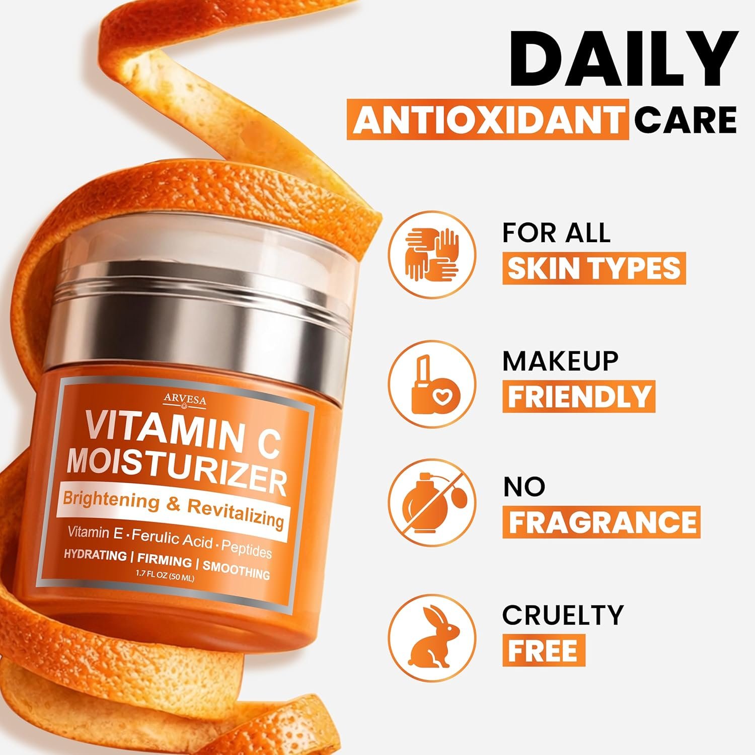 Vitamin C Moisturizer for Face - Vitamin C Cream for Face - Brightening & Anti Aging Cream for Women with Ferulic Acid & Peptides - Evens Skin Tone, Reduces Dark Spots & Fine Lines - All Skin Types - Image 9