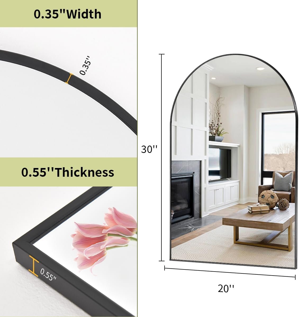 BEAUTYPEAK 20"x30" Arch Bathroom Mirror, Wall Mounted Vanity Metal Frame Mirror for Bedroom, Entryway, Living Room, Black - Image 5