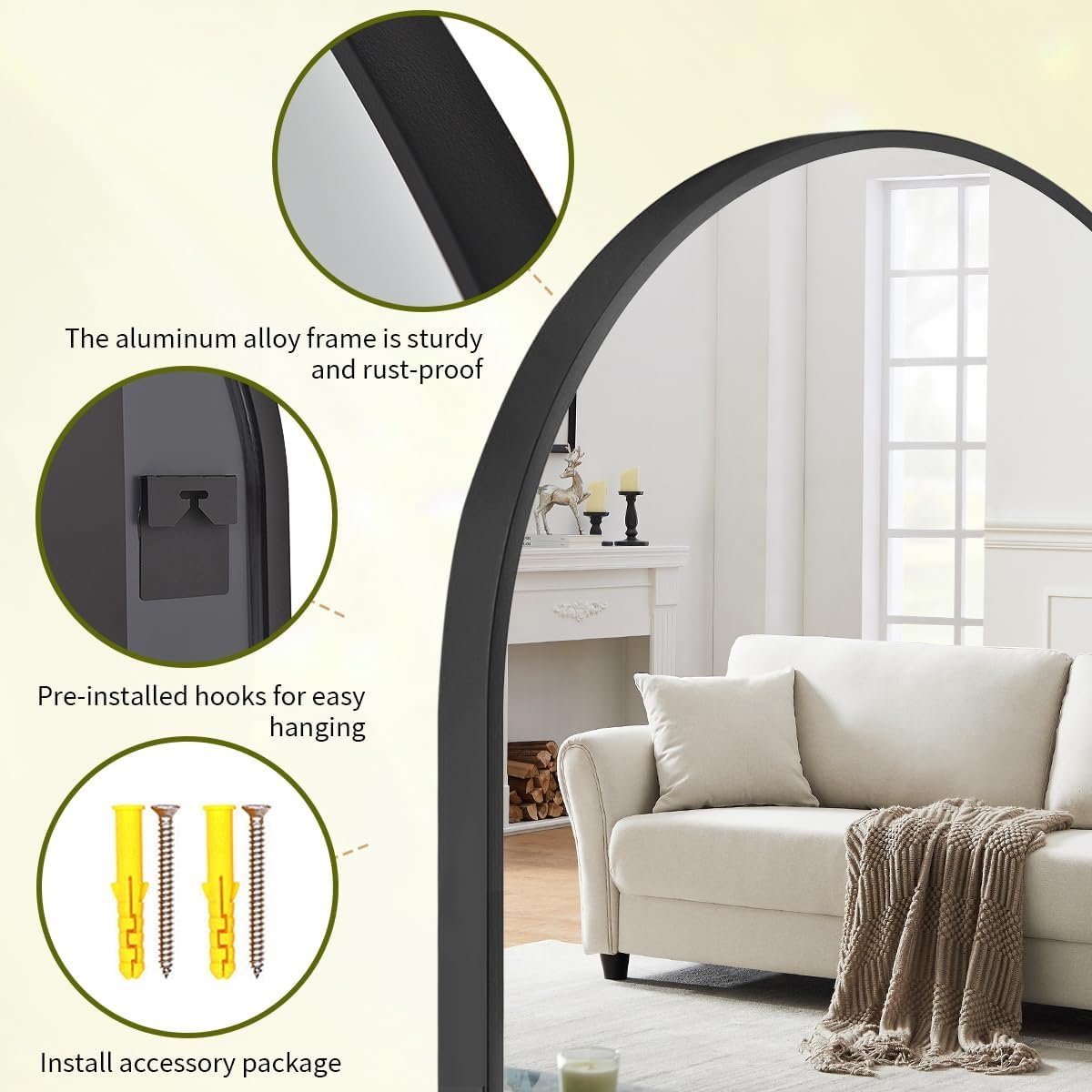 BEAUTYPEAK 20"x30" Arch Bathroom Mirror, Wall Mounted Vanity Metal Frame Mirror for Bedroom, Entryway, Living Room, Black - Image 6