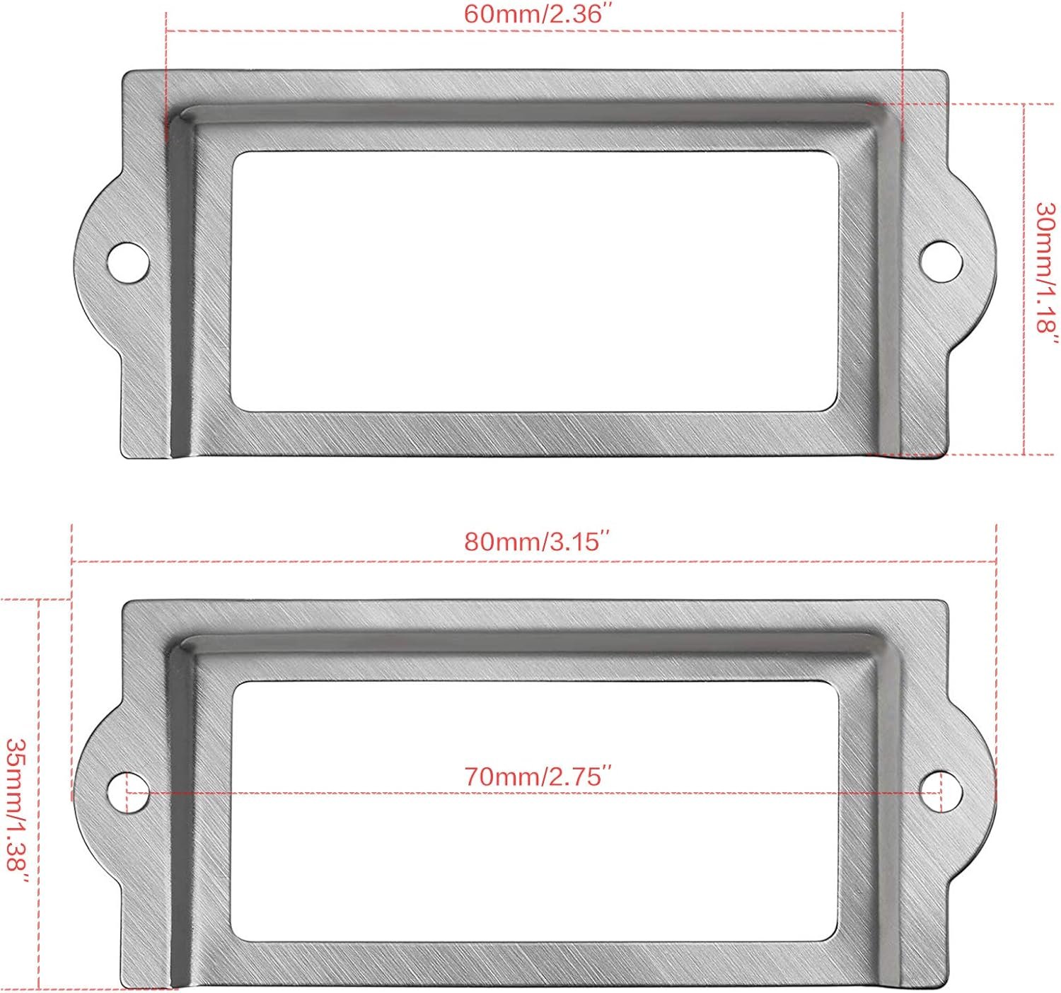 20 Pcs 80 x 35mm Silver Metal Library Office File Drawer Cabinet Shelves Card Label Holder Frames with Screws for Drawer Box Repair Decoration Card Tag Label - Image 3