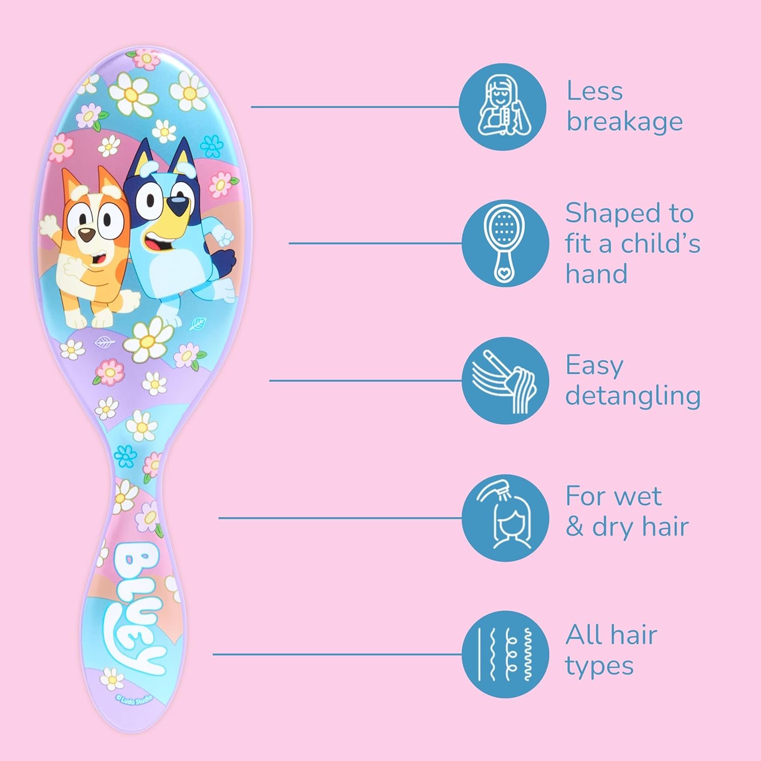 Wet Brush Bluey & Bingo Kids Midi Hair Brush, Smaller Size For Little Hands, Soft Bristles Detangle Knots With Ease, Ergonomic Handle, For All Hair Types, Limited Edition, Purple - Image 4