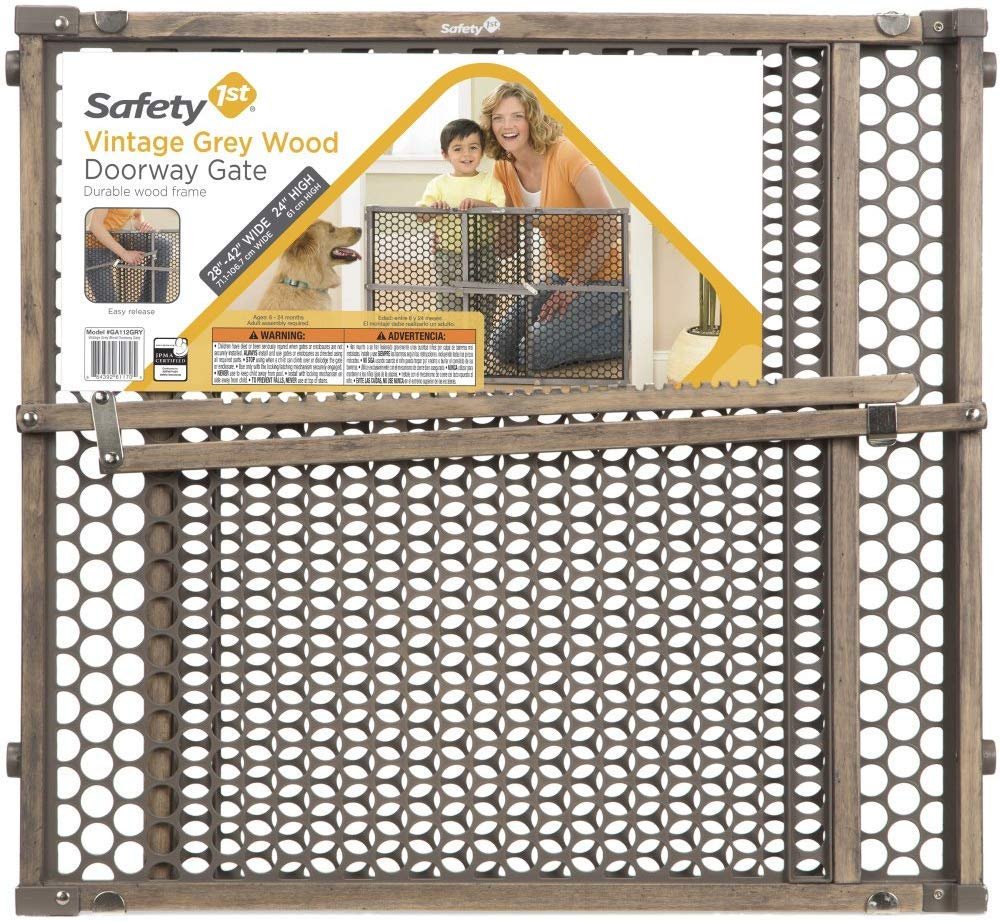 Safety 1st Adjustable Baby Gate for Doorways, Pressure Mount Fastening Gates for Pets, Toddlers, Babies, Children, Vintage Wood, Grey - Image 6