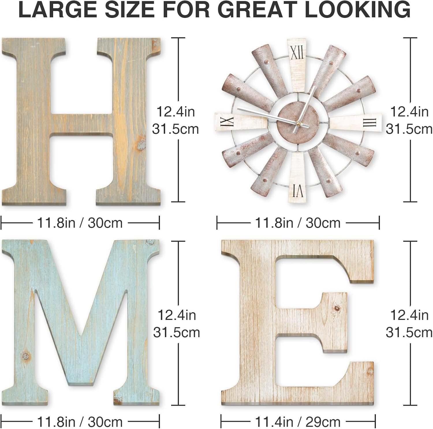 ZAZIWZ Farmhouse Home Signs with Windmill Clock Wall Decor Rustic Home Letters Wall Art for Living Room Kitchen Entryway Dining Room Bedroom (mix color) - Image 3