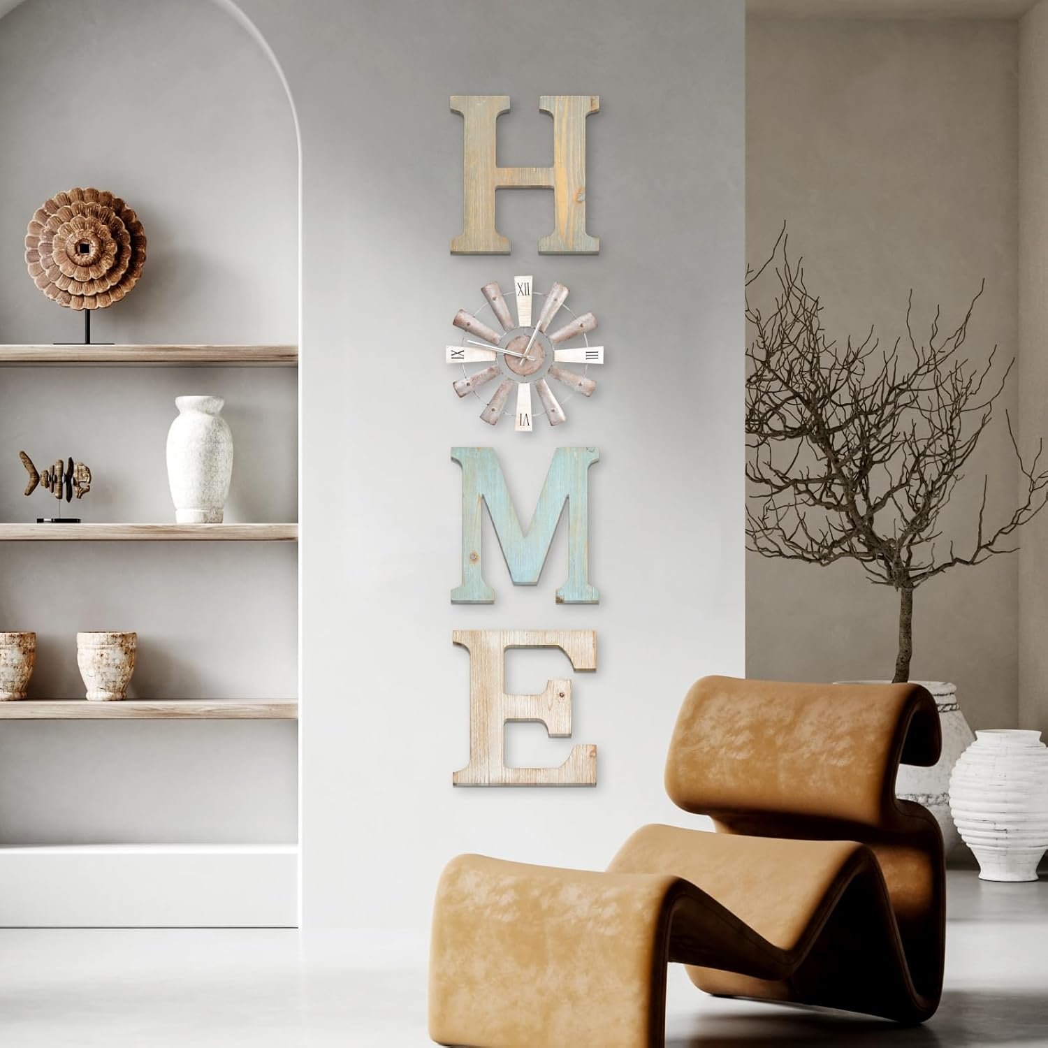 ZAZIWZ Farmhouse Home Signs with Windmill Clock Wall Decor Rustic Home Letters Wall Art for Living Room Kitchen Entryway Dining Room Bedroom (mix color) - Image 5