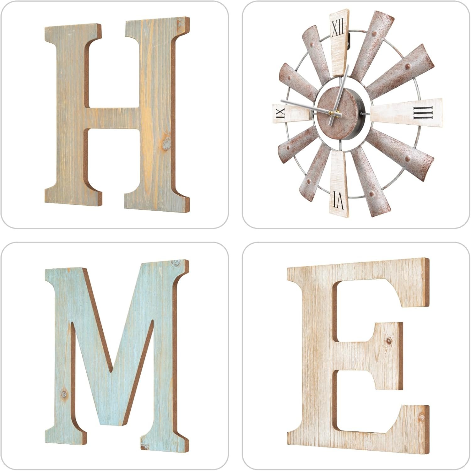 ZAZIWZ Farmhouse Home Signs with Windmill Clock Wall Decor Rustic Home Letters Wall Art for Living Room Kitchen Entryway Dining Room Bedroom (mix color) - Image 6