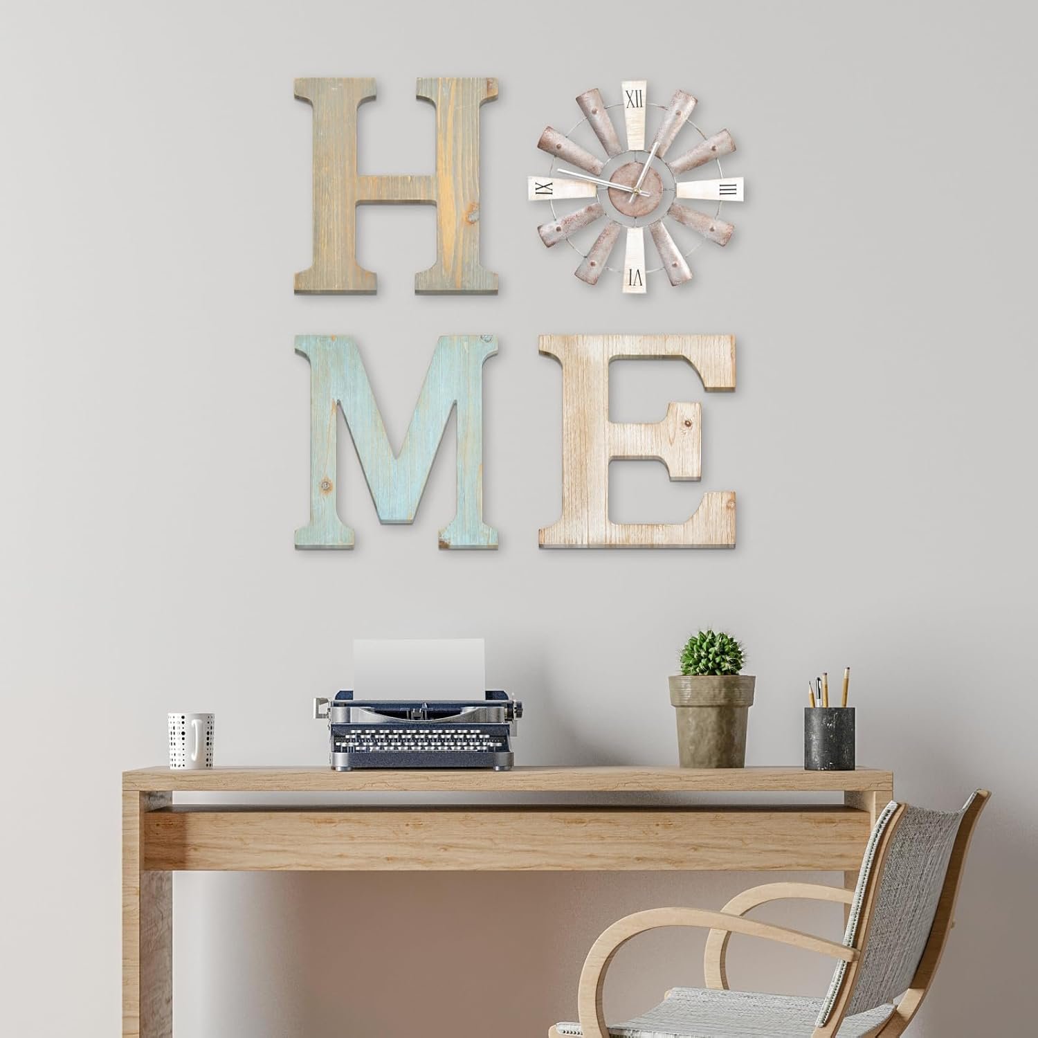 ZAZIWZ Farmhouse Home Signs with Windmill Clock Wall Decor Rustic Home Letters Wall Art for Living Room Kitchen Entryway Dining Room Bedroom (mix color) - Image 8
