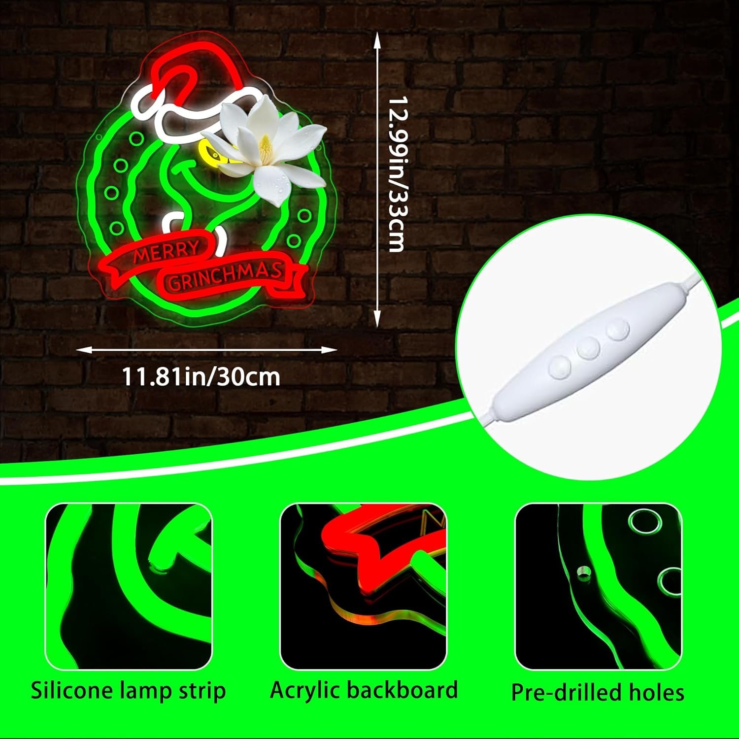 Christmas Wreath Neon Sign for Wall Decor Dimmable Christmas Neon Light for Men LED Light Up Sign Suitable for Living Room Clothing Store Man Cave Birthday Gift Size 12.9 * 11.8In(A006) - Image 4