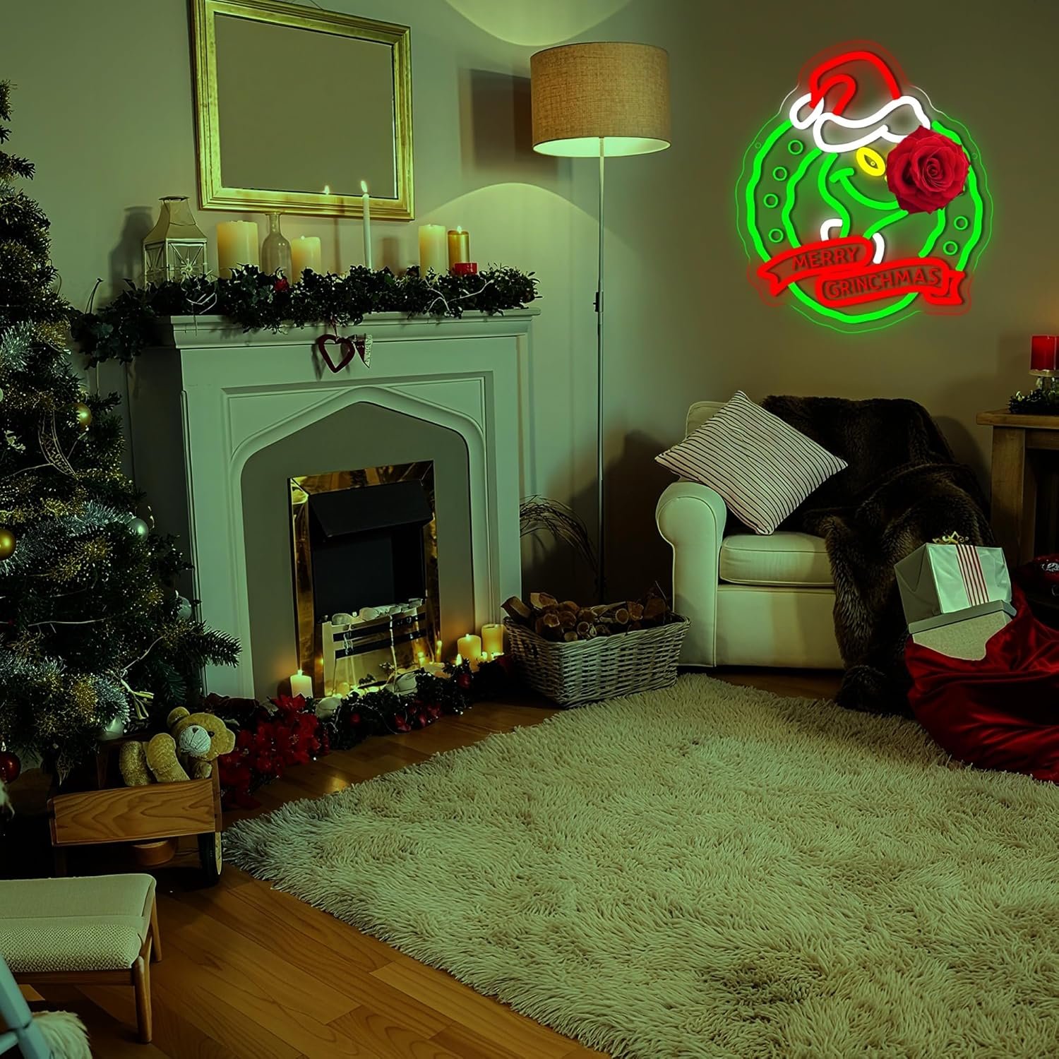 Christmas Wreath Neon Sign for Wall Decor Dimmable Christmas Neon Light for Men LED Light Up Sign Suitable for Living Room Clothing Store Man Cave Birthday Gift Size 12.9 * 11.8In(A006) - Image 5
