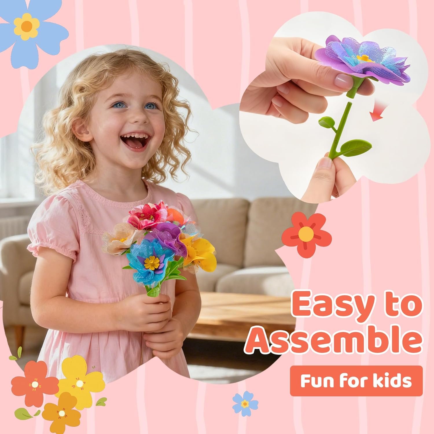 Fabric Flowers for Crafts Refill Kit - DIY Flower Bouquet Accessories with 180 Colorful Parts for Flower Maker - DIY Arts and Crafts Toys for Girls - Image 3