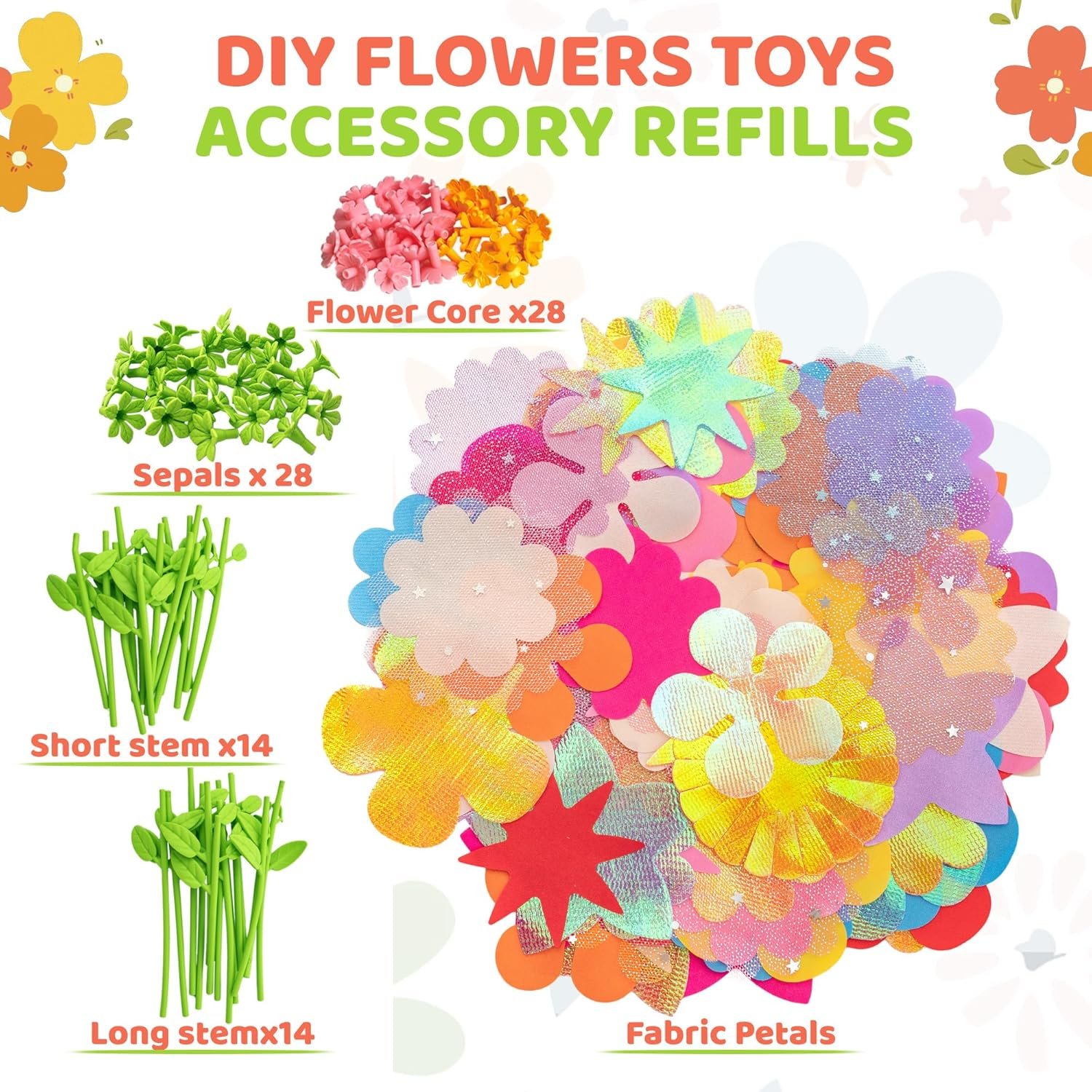 Fabric Flowers for Crafts Refill Kit - DIY Flower Bouquet Accessories with 180 Colorful Parts for Flower Maker - DIY Arts and Crafts Toys for Girls - Image 5