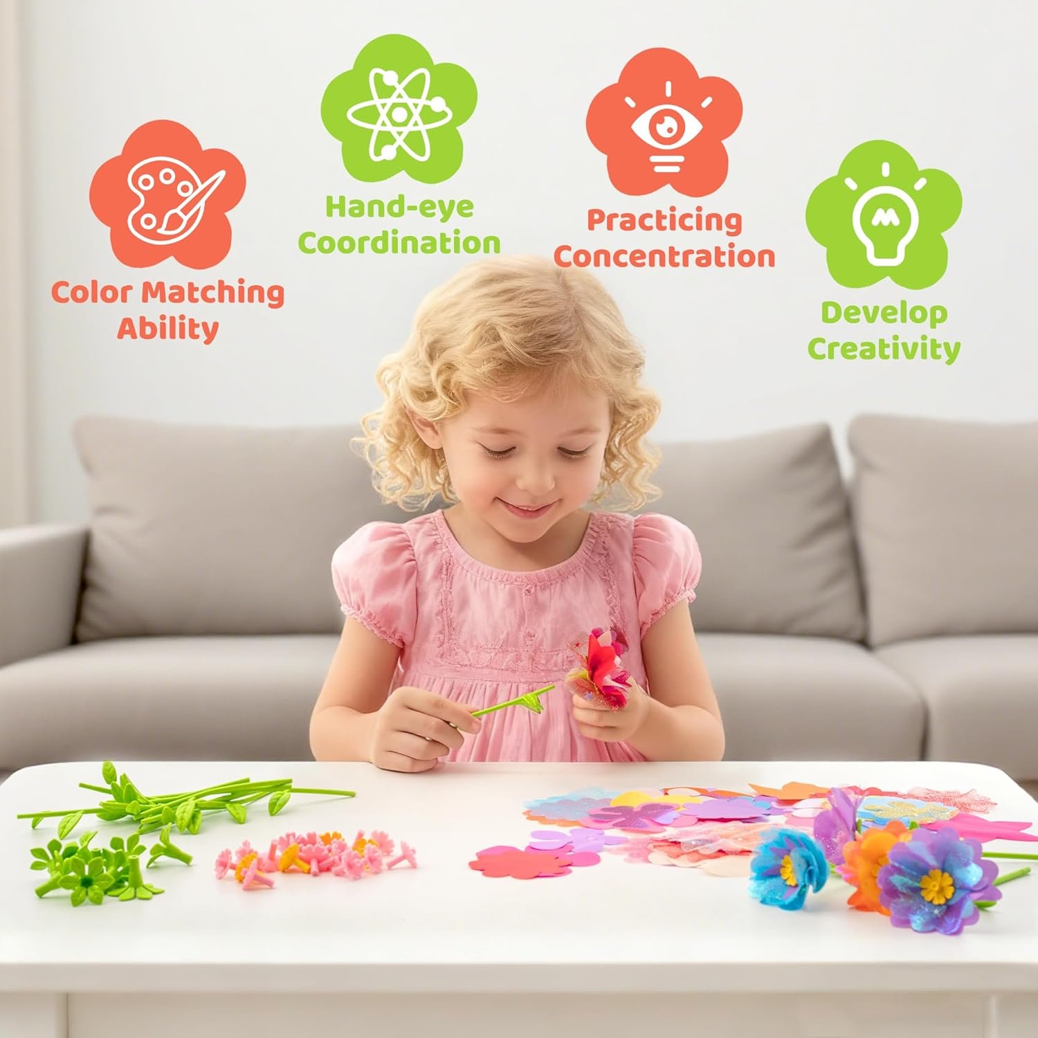 Fabric Flowers for Crafts Refill Kit - DIY Flower Bouquet Accessories with 180 Colorful Parts for Flower Maker - DIY Arts and Crafts Toys for Girls - Image 6
