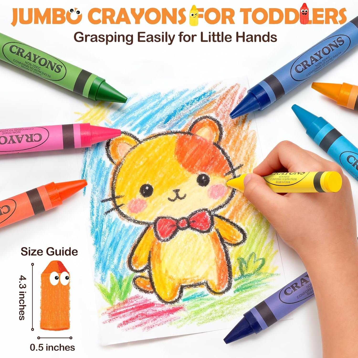 24 Colors Jumbo Crayons for Toddlers 1-3 2-4, Non-Toxic Washable Crayons for Kids Ages 3-5 4-8 6-8, School Art Supplies, Classroom Must Haves, Ideal Coloring Set Gifts for Boys Girls - Image 3
