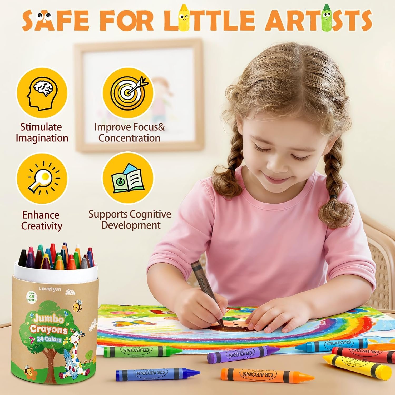 24 Colors Jumbo Crayons for Toddlers 1-3 2-4, Non-Toxic Washable Crayons for Kids Ages 3-5 4-8 6-8, School Art Supplies, Classroom Must Haves, Ideal Coloring Set Gifts for Boys Girls - Image 7