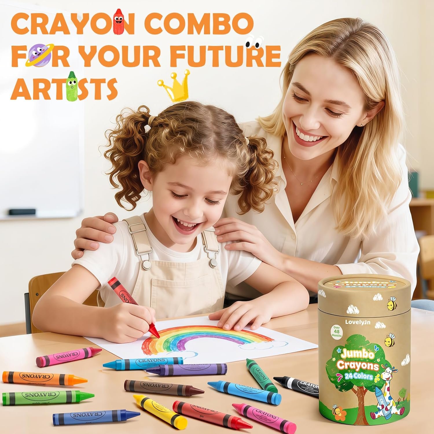 24 Colors Jumbo Crayons for Toddlers 1-3 2-4, Non-Toxic Washable Crayons for Kids Ages 3-5 4-8 6-8, School Art Supplies, Classroom Must Haves, Ideal Coloring Set Gifts for Boys Girls - Image 8