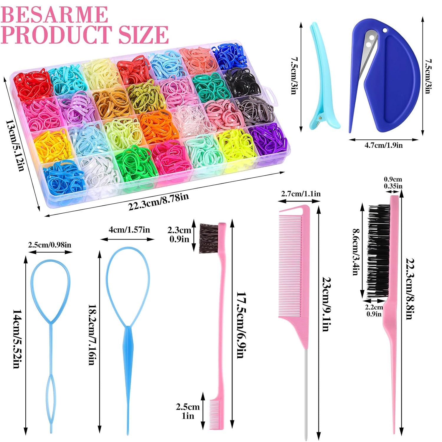 BESARME 28 Colors Rubber Bands for Hairs with 8 Styling Tools, 1500 Pcs Hair Elastics Baby Toddler Small Hair Ties for Girls Hairs Accessories for Women - Image 3