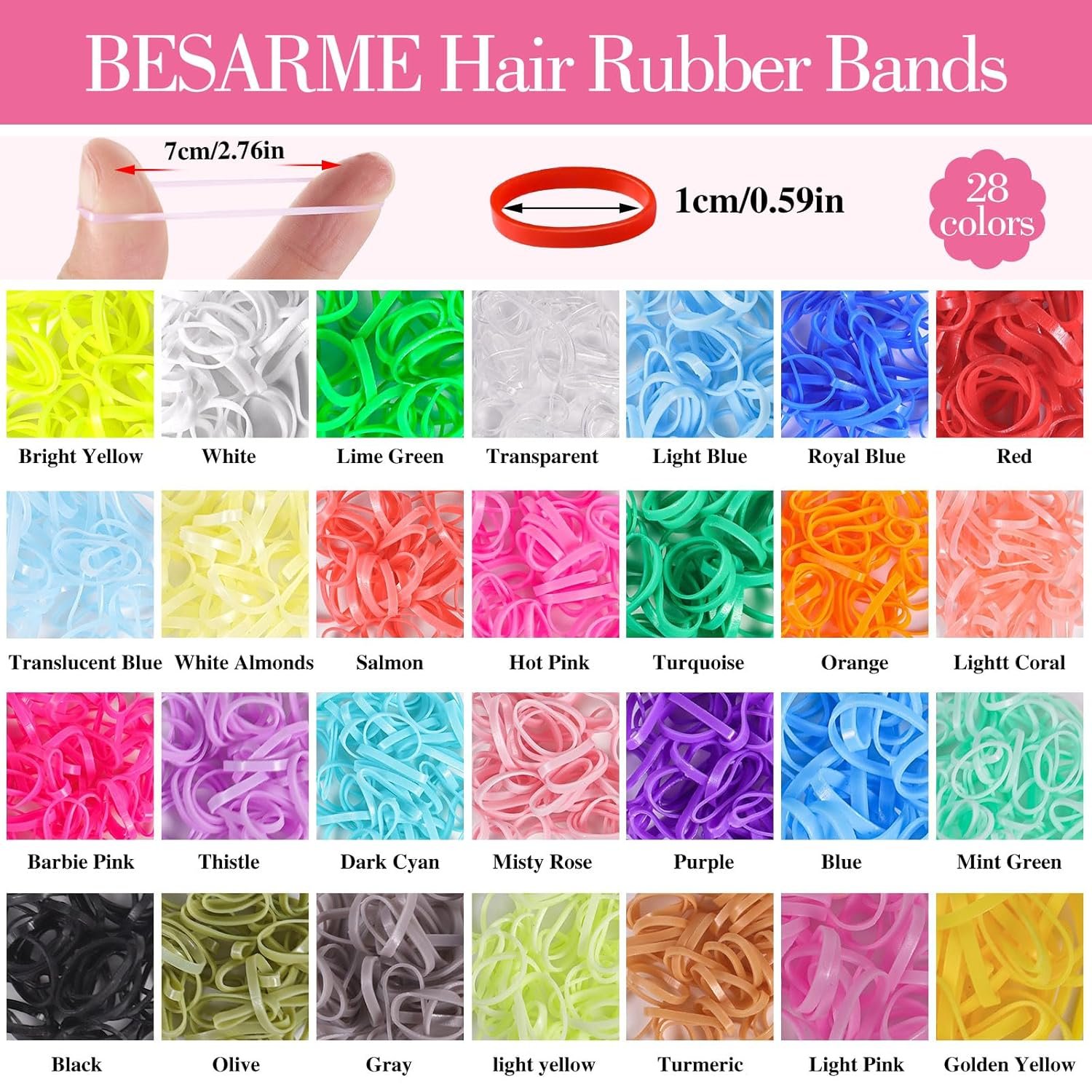 BESARME 28 Colors Rubber Bands for Hairs with 8 Styling Tools, 1500 Pcs Hair Elastics Baby Toddler Small Hair Ties for Girls Hairs Accessories for Women - Image 4