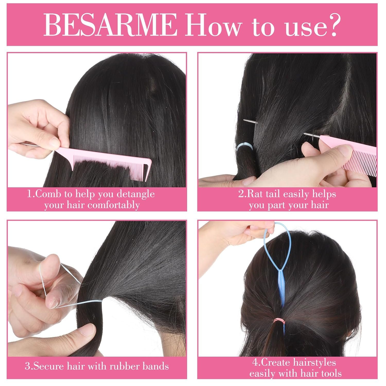 BESARME 28 Colors Rubber Bands for Hairs with 8 Styling Tools, 1500 Pcs Hair Elastics Baby Toddler Small Hair Ties for Girls Hairs Accessories for Women - Image 5