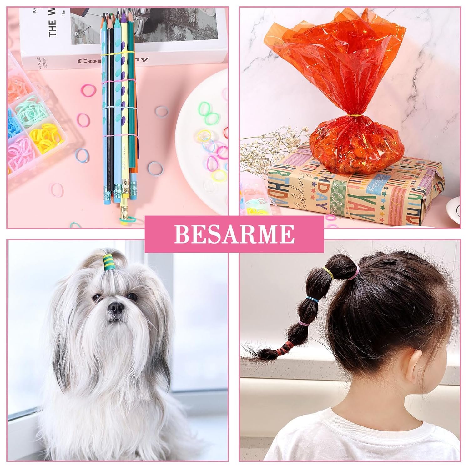 BESARME 28 Colors Rubber Bands for Hairs with 8 Styling Tools, 1500 Pcs Hair Elastics Baby Toddler Small Hair Ties for Girls Hairs Accessories for Women - Image 8