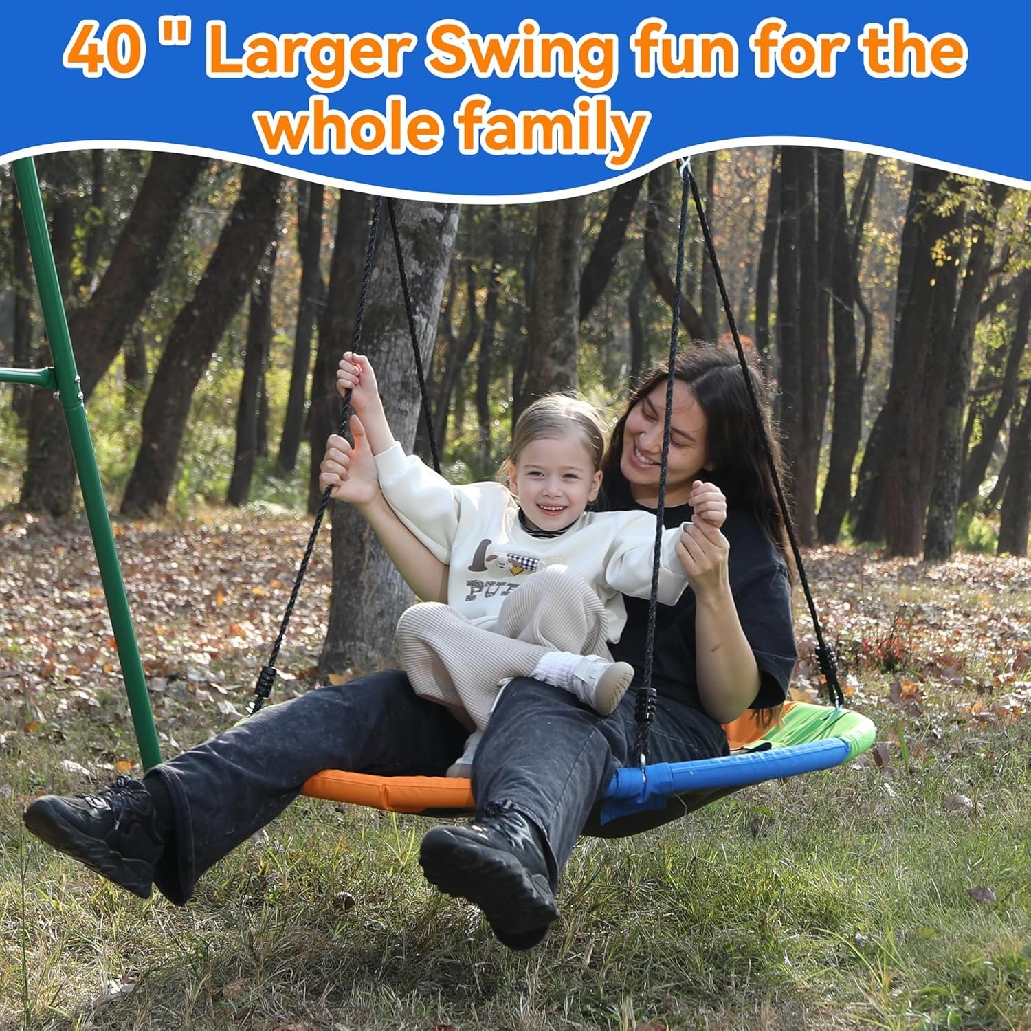Saucer Tree Swing Seat for Kids 40 Inch Outdoor Round Tree Swing for Children Heavy Duty Safe Durable Easy Install for Backyard Multicolor - Image 3